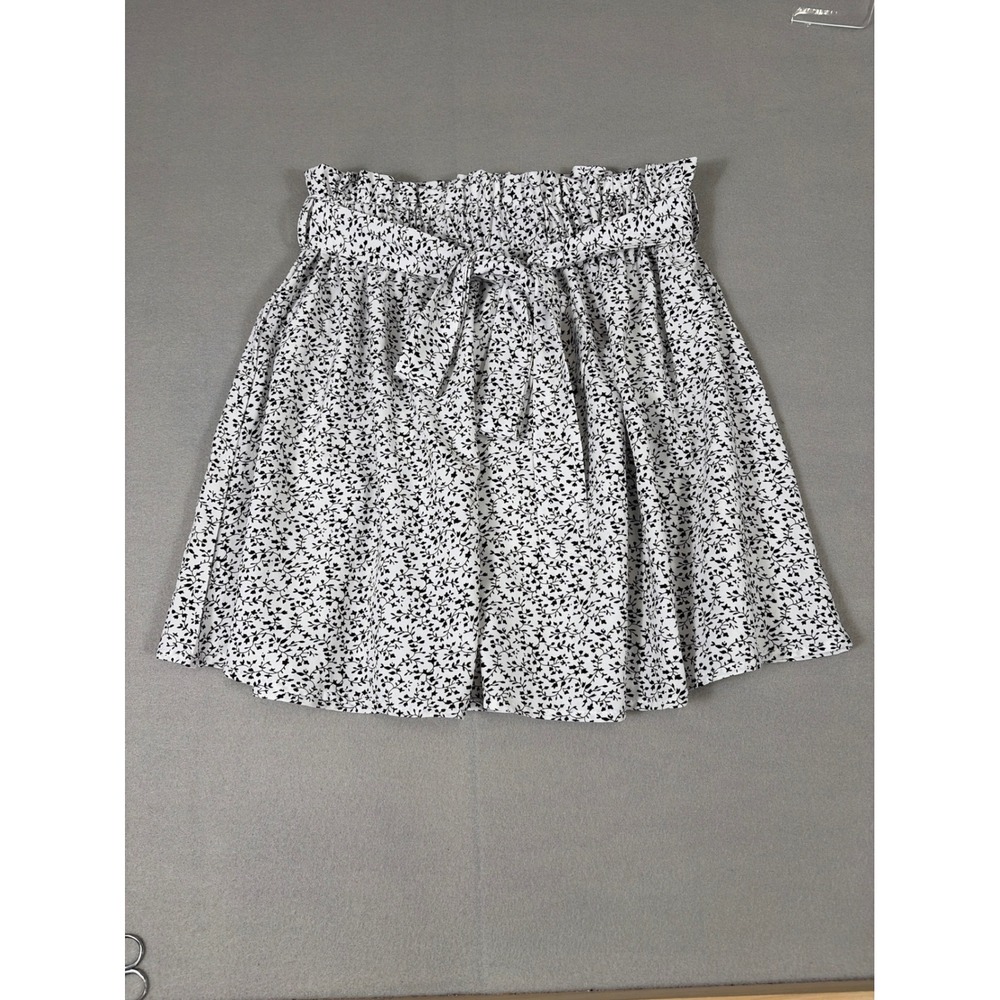 Paperbag Waist Mini Skirt Small Black White Floral
